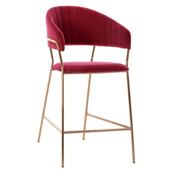 BAR STOOL MED.HEIGHT THEODORE FK8734.06 BURGUNDY RED VELVET--GOLDEN METAL FRAME 60x55x100Hcm.