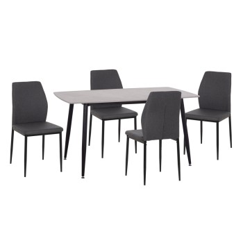 DINING SET 5PCS RAVEN FK10743 CERAMIC TOP GREY MARBLE--GREY FABRIC