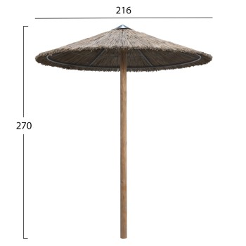 UMBRELLA FK10744 POST WITH STRAW SHADE--PINE WOOD POLE & SIDE TABLE--SUPPORT BEAMS Φ216x270H