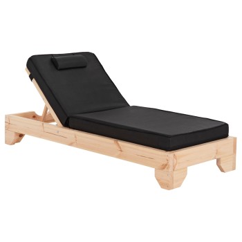 BEACH LOUNGER WITH CUSHION KORINOS FK10777.05T PINE WOOD--TEXTILENE COVER IN BLACK 79x204x80Hcm.