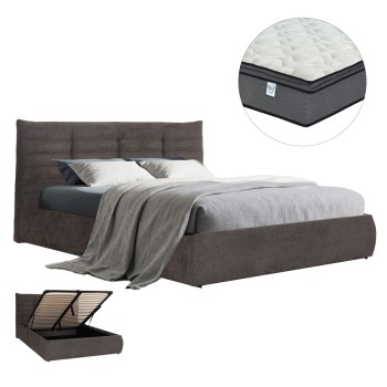 DOUBLE BED WITH MATTRESS SANDRA FK10770 GREY FABRIC--STORAGE SPACE--FOR MATTRESS 160x200cm