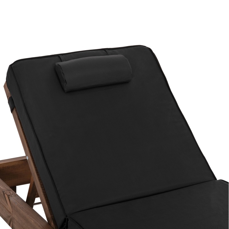 BEACH LOUNGER KORINOS FK10773.05T PINE WOOD IN WALNUT--CUSHION IN BLACK 79x204x80Hcm. BEACH LOUNGER KORINOS FK10773.05T PINE WOOD IN WALNUT--CUSHION IN BLACK 79x204x80Hcm.