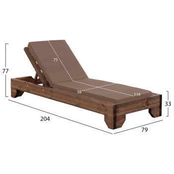 BEACH LOUNGER KORINOS FK10771.04T PINE WOOD IN WALNUT--CUSHION IN MOCHA 79x204x77Hcm.