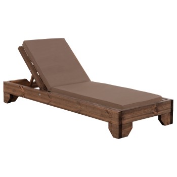 BEACH LOUNGER KORINOS FK10771.04T PINE WOOD IN WALNUT--CUSHION IN MOCHA 79x204x77Hcm.