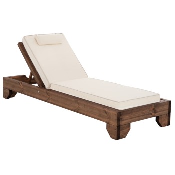 BEACH LOUNGER KORINOS FK10772.60T PINE WOOD IN WALNUT--CUSHION IN CREAM 79x204x77Hcm.