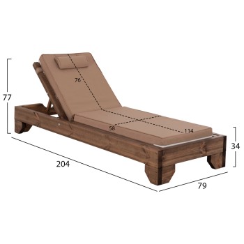 BEACH LOUNGER KORINOS FK10772.04T PINE WOOD IN WALNUT--CUSHION IN MOCHA 79x204x77Hcm.