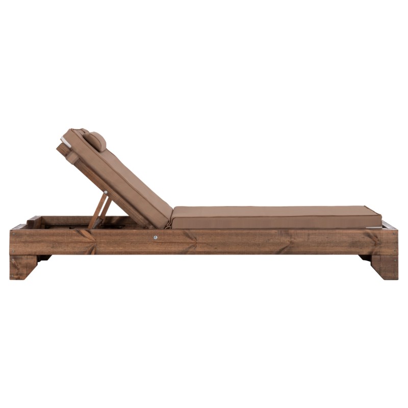BEACH LOUNGER KORINOS FK10772.04T PINE WOOD IN WALNUT--CUSHION IN MOCHA 79x204x77Hcm. BEACH LOUNGER KORINOS FK10772.04T PINE WOOD IN WALNUT--CUSHION IN MOCHA 79x204x77Hcm.