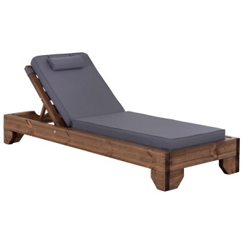 BEACH LOUNGER KORINOS FK10772.30T PINE WOOD IN WALNUT--CUSHION IN GREY 79x204x77Hcm.