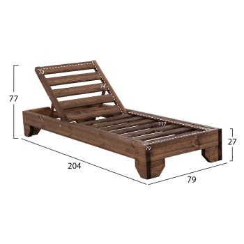 BEACH LOUNGER HEAVY-DUTY KORINOS FK10779.01 IMPREGNATED PINE WOOD IN WALNUT 79x204x77Hcm.