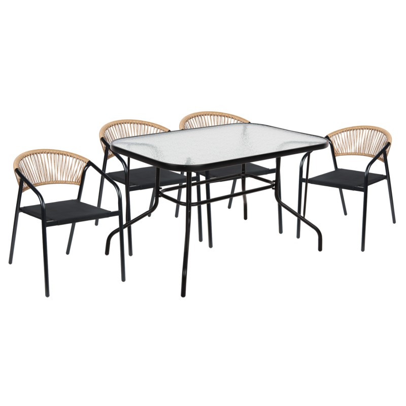 OUTDOOR DINING SET 5PCS ADAM FK10727.03 METAL CHAIRS & TABLE 120x70cm BLACK