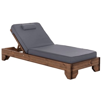 BEACH LOUNGER KORINOS FK10773.30T PINE WOOD IN WALNUT--CUSHION IN GREY 79x204x80Hcm.