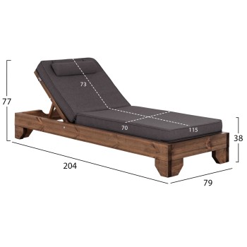 BEACH LOUNGER KORINOS FK10774.73 PINE WOOD IN WALNUT--OLEFIN CUSHION IN GREY 79x204x77Hcm.