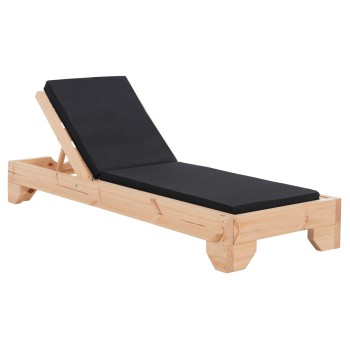 BEACH LOUNGER WITH CUSHION KORINOS FK10775.05T PINE WOOD--TEXTILENE COVER IN BLACK 79x204x77Hcm.
