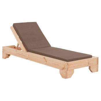 BEACH LOUNGER WITH CUSHION KORINOS FK10775.04T PINE WOOD--TEXTILENE COVER IN MOCHA 79x204x77Hcm.