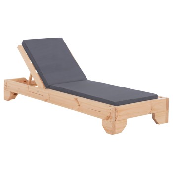 BEACH LOUNGER WITH CUSHION KORINOS FK10775.30T PINE WOOD--TEXTILENE COVER GREY 79x204x77Hcm.