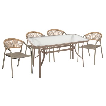 OUTDOOR DINING SET 5PCS BRUNO FK10860.04 METAL CHAIRS & TABLE 140x80cm CHAMPAGNE COLOR