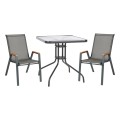 OUTDOOR DINING SET 3PCS FIGO FK10730.01-- 2 METAL CHAIRS & SQUARE TABLE 70x70cm GREY