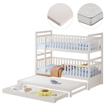 KIDS' BUNK BED WITH MATTRESSES & DRAWERS TRIPLON FK21318 PINE WOOD IN WHITE 207x97x168Hcm.