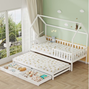 KIDS' BED WITH MATTRESSES & DRAWERS PHYLLIS FK21323.03 PINE WOOD IN WHITE 206x97x166Hcm. KIDS' BED WITH MATTRESSES & DRAWERS PHYLLIS FK21323.03 PINE WOOD IN WHITE 206x97x166Hcm.