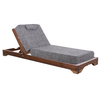 BEACH LOUNGER IKARIA FK10622.05 PINE WOOD IN WALNUT--GREY TEXTILENE--CUSHION 20cm