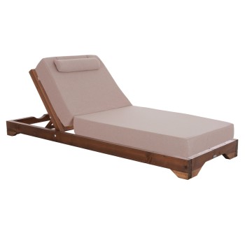 BEACH LOUNGER IKARIA FK10716.02 PINE WOOD IN WALNUT-OLEFIN IN BEIGE-WITH CUSHION 20cm.