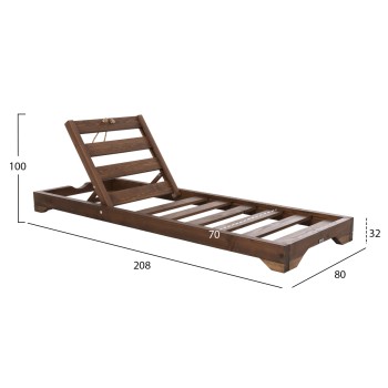 BEACH LOUNGER IKARIA FK10716.03 PINE WOOD IN WALNUT-OLEFIN IN GREY-WITH CUSHION 20cm.