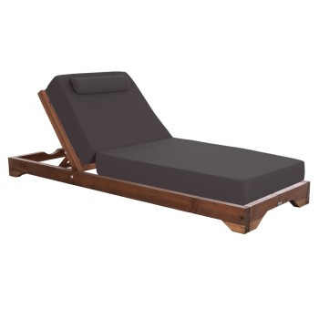 BEACH LOUNGER IKARIA FK10716.03 PINE WOOD IN WALNUT-OLEFIN IN GREY-WITH CUSHION 20cm.