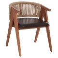 DINING CHAIR BRANN FK18238.11 TEAK WOOD-ROPE-BROWN PU 60x67x76Hcm. DINING CHAIR BRANN FK18238.11 TEAK WOOD-ROPE-BROWN PU 60x67x76Hcm.