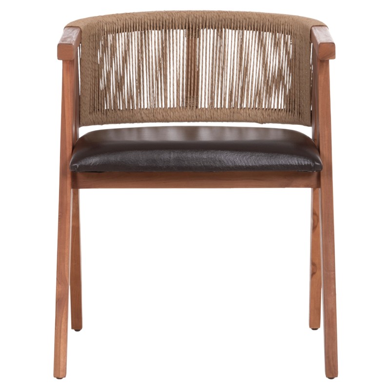 DINING CHAIR BRANN FK18238.11 TEAK WOOD-ROPE-BROWN PU 60x67x76Hcm. DINING CHAIR BRANN FK18238.11 TEAK WOOD-ROPE-BROWN PU 60x67x76Hcm.