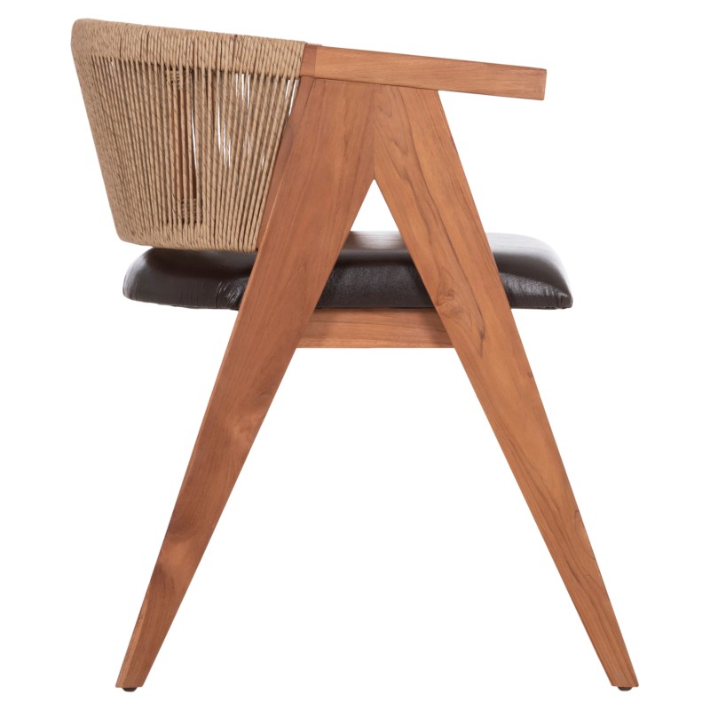DINING CHAIR BRANN FK18238.11 TEAK WOOD-ROPE-BROWN PU 60x67x76Hcm. DINING CHAIR BRANN FK18238.11 TEAK WOOD-ROPE-BROWN PU 60x67x76Hcm.