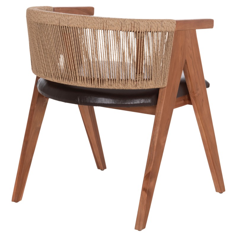 DINING CHAIR BRANN FK18238.11 TEAK WOOD-ROPE-BROWN PU 60x67x76Hcm. DINING CHAIR BRANN FK18238.11 TEAK WOOD-ROPE-BROWN PU 60x67x76Hcm.