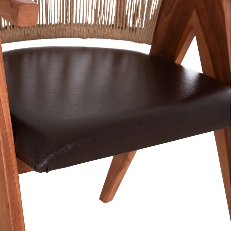 DINING CHAIR BRANN FK18238.11 TEAK WOOD-ROPE-BROWN PU 60x67x76Hcm. DINING CHAIR BRANN FK18238.11 TEAK WOOD-ROPE-BROWN PU 60x67x76Hcm.