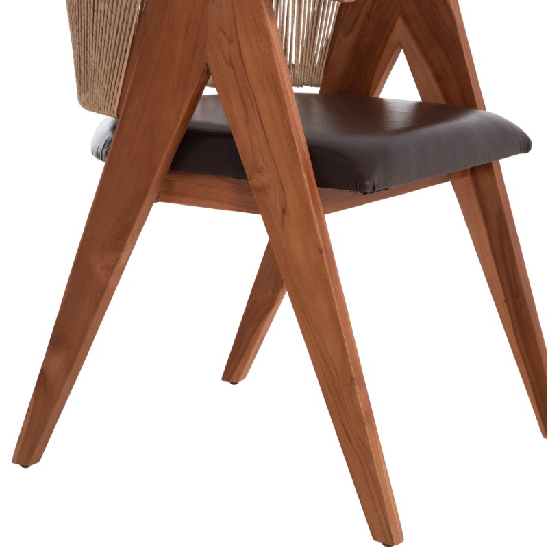 DINING CHAIR BRANN FK18238.11 TEAK WOOD-ROPE-BROWN PU 60x67x76Hcm. DINING CHAIR BRANN FK18238.11 TEAK WOOD-ROPE-BROWN PU 60x67x76Hcm.