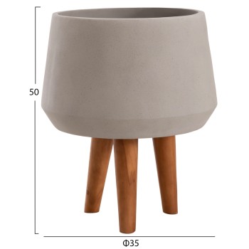 INDOOR POT QUAN FK4680.03M FIBER CEMENT IN GREY--TEAK BASE Φ35x50Hcm INDOOR POT QUAN FK4680.03M FIBER CEMENT IN GREY--TEAK BASE Φ35x50Hcm