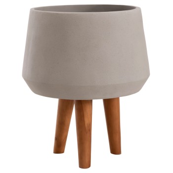 INDOOR POT QUAN FK4680.03M FIBER CEMENT IN GREY--TEAK BASE Φ35x50Hcm