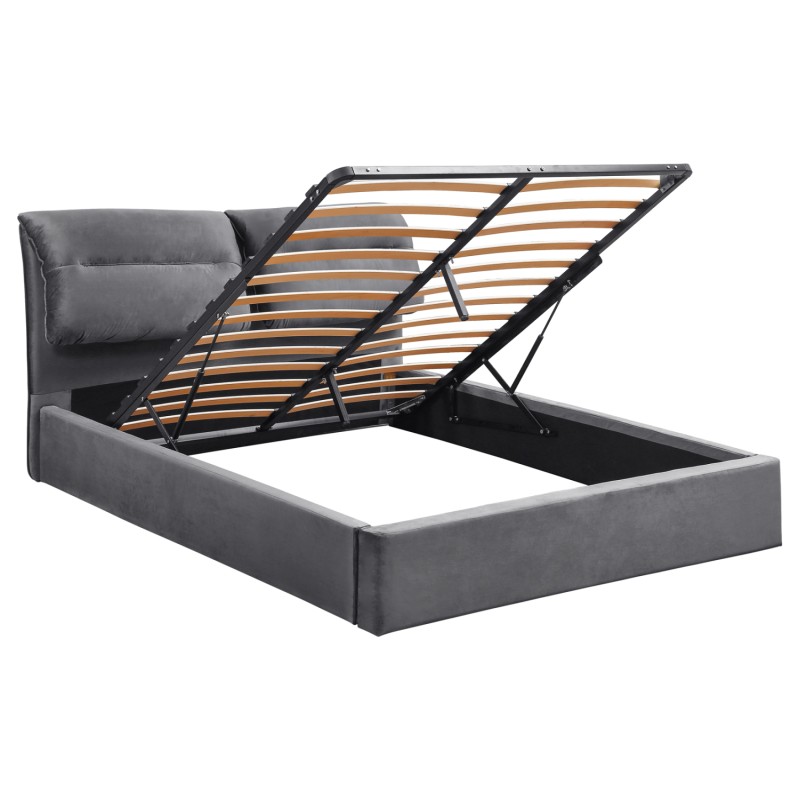 DOUBLE BED WITH MATTRESS KENDRA FK10720.01 GREY VELVET WITH STORAGE SPACE--FOR 160x200cm