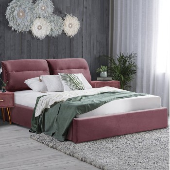 DOUBLE BED & MATTRESS KENDRA FK10830.02 DUSTY PINK VELVET WITH STORAGE SPACE--FOR 160x200cm