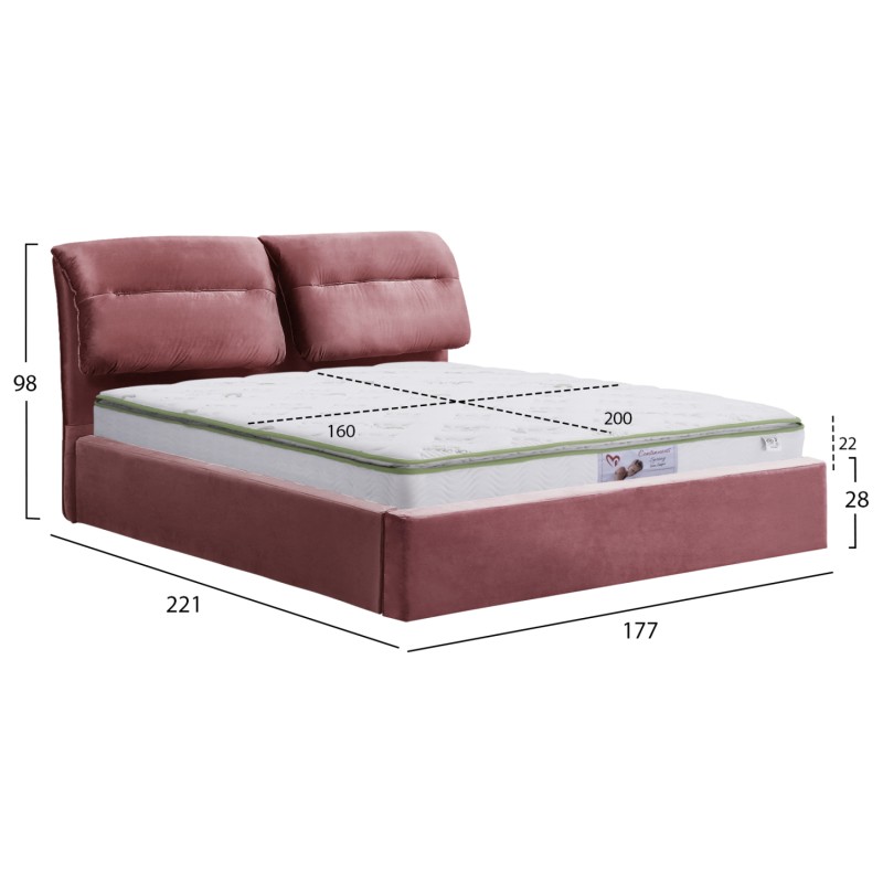 DOUBLE BED & MATTRESS KENDRA FK10830.02 DUSTY PINK VELVET WITH STORAGE SPACE--FOR 160x200cm DOUBLE BED & MATTRESS KENDRA FK10830.02 DUSTY PINK VELVET WITH STORAGE SPACE--FOR 160x200cm