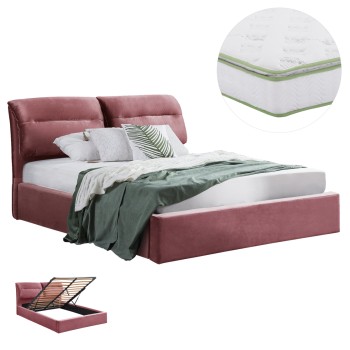 DOUBLE BED & MATTRESS KENDRA FK10830.02 DUSTY PINK VELVET WITH STORAGE SPACE--FOR 160x200cm