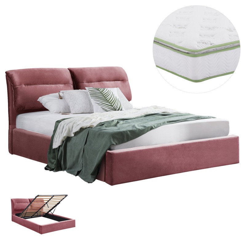 DOUBLE BED & MATTRESS KENDRA FK10830.02 DUSTY PINK VELVET WITH STORAGE SPACE--FOR 160x200cm DOUBLE BED & MATTRESS KENDRA FK10830.02 DUSTY PINK VELVET WITH STORAGE SPACE--FOR 160x200cm
