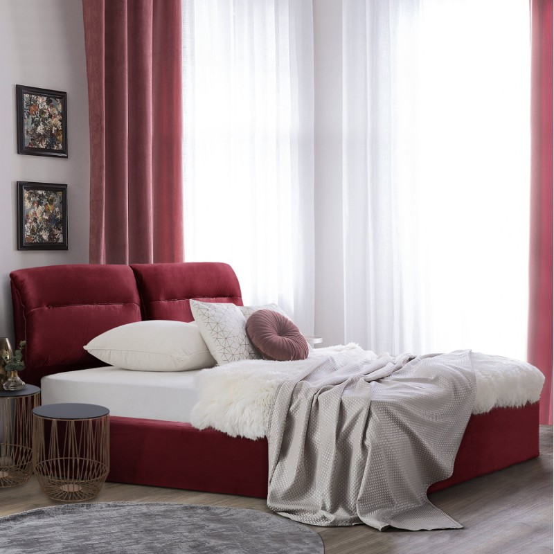 DOUBLE BED & MATTRESS KENDRA FK10720.06 BURGUNDY RED VELVET WITH STORAGE SPACE--FOR 160x200cm DOUBLE BED & MATTRESS KENDRA FK10720.06 BURGUNDY RED VELVET WITH STORAGE SPACE--FOR 160x200cm