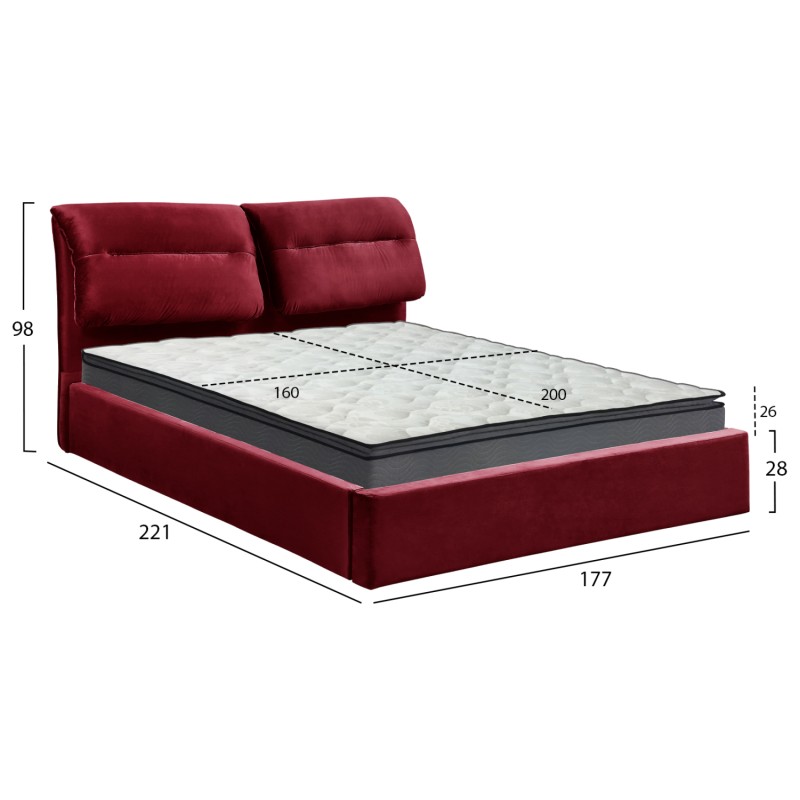 DOUBLE BED & MATTRESS KENDRA FK10720.06 BURGUNDY RED VELVET WITH STORAGE SPACE--FOR 160x200cm DOUBLE BED & MATTRESS KENDRA FK10720.06 BURGUNDY RED VELVET WITH STORAGE SPACE--FOR 160x200cm