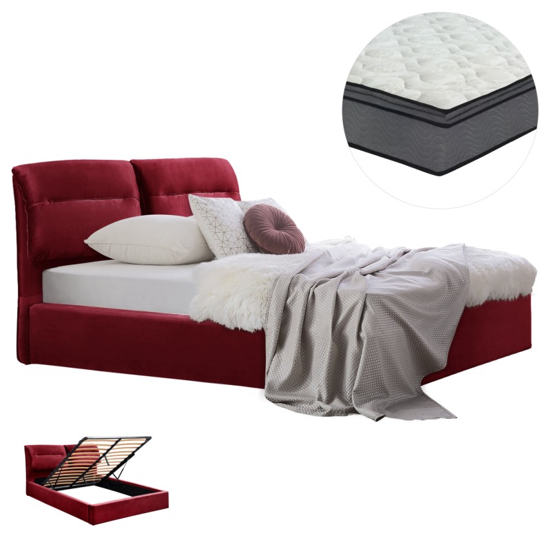 DOUBLE BED & MATTRESS KENDRA FK10720.06 BURGUNDY RED VELVET WITH STORAGE SPACE--FOR 160x200cm DOUBLE BED & MATTRESS KENDRA FK10720.06 BURGUNDY RED VELVET WITH STORAGE SPACE--FOR 160x200cm