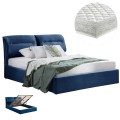 DOUBLE BED & MATTRESS KENDRA FK10831.18 BLUE VELVET WITH STORAGE SPACE--FOR 160x200cm
