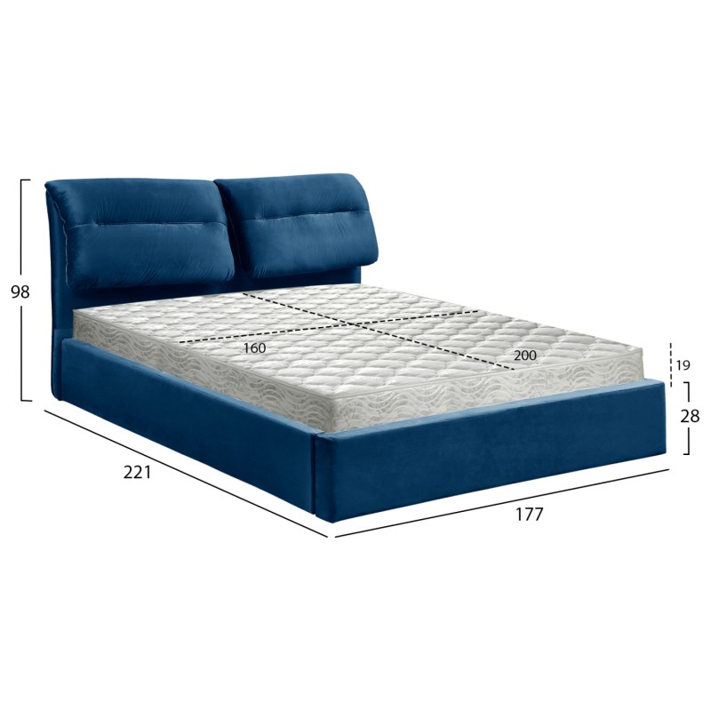 DOUBLE BED & MATTRESS KENDRA FK10831.18 BLUE VELVET WITH STORAGE SPACE--FOR 160x200cm