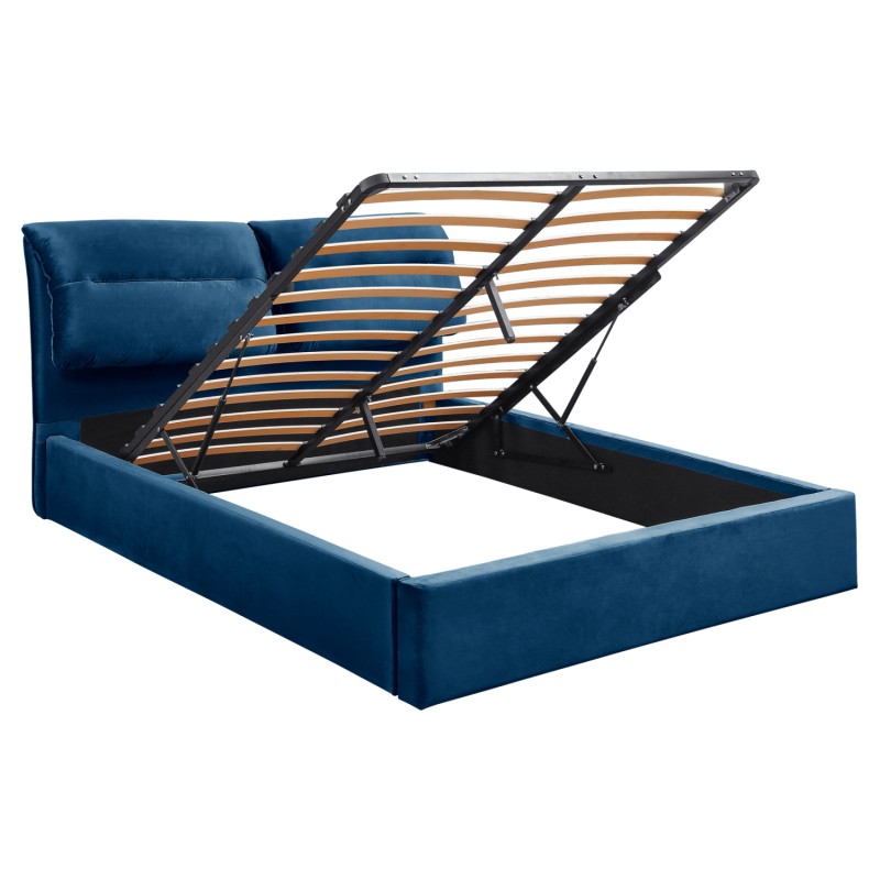 DOUBLE BED & MATTRESS KENDRA FK10831.18 BLUE VELVET WITH STORAGE SPACE--FOR 160x200cm