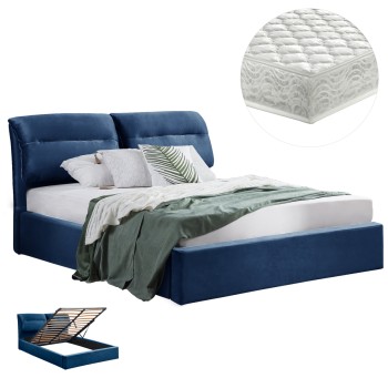 DOUBLE BED & MATTRESS KENDRA FK10831.18 BLUE VELVET WITH STORAGE SPACE--FOR 160x200cm