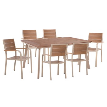 OUTDOOR DINING SET TABER FK10737.04 TABLE & 6 DINING CHAIRS-ALUMINUM & POLYWOOD--CHAMPAGNE COLOR