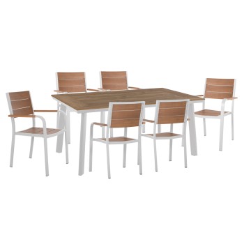 OUTDOOR DINING SET TABER FK10737.01 TABLE & 6 DINING CHAIRS-ALUMINUM & POLYWOOD--WHITE