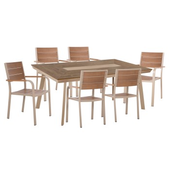 OUTDOOR DINING SET TABER FK10738.04 TABLE & 6 DINING CHAIRS-ALUMINUM & POLYWOOD--CHAMPAGNE COLOR